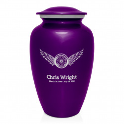 Winged Wheels Cremation Urn - Purple Luster