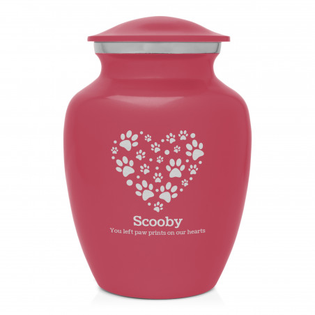 Small Pawprint Heart Pet Cremation Urn - Rose Pink