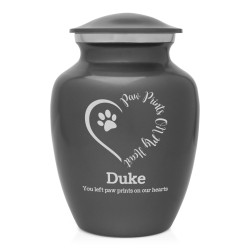 Small Paw Prints On My Heart Pet Cremation Urn - Gunmetal Gray