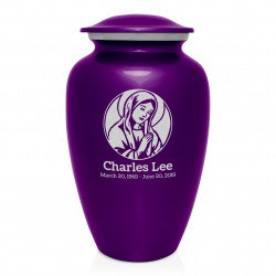 Virgin Mary Cremation Urn - Purple Luster