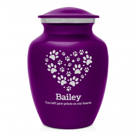 Small Pawprint Heart Pet Cremation Urn - Purple Luster