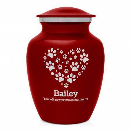 Small Pawprint Heart Pet Cremation Urn - Ruby Red
