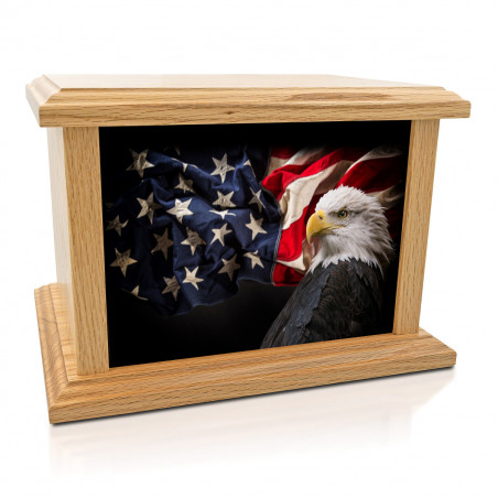 American Flag Bald Eagle Cremation Urn - Prestige Oak